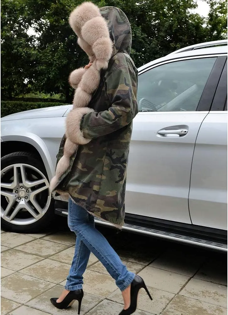 Womens Hooded Camouflage Warm Winter Coats Faux Fur Jacket Parka Overcoat