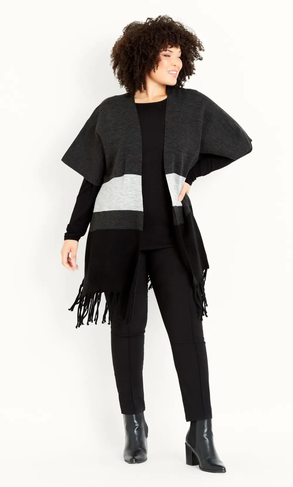 Evans Grey Colour Block Wrap Cardigan