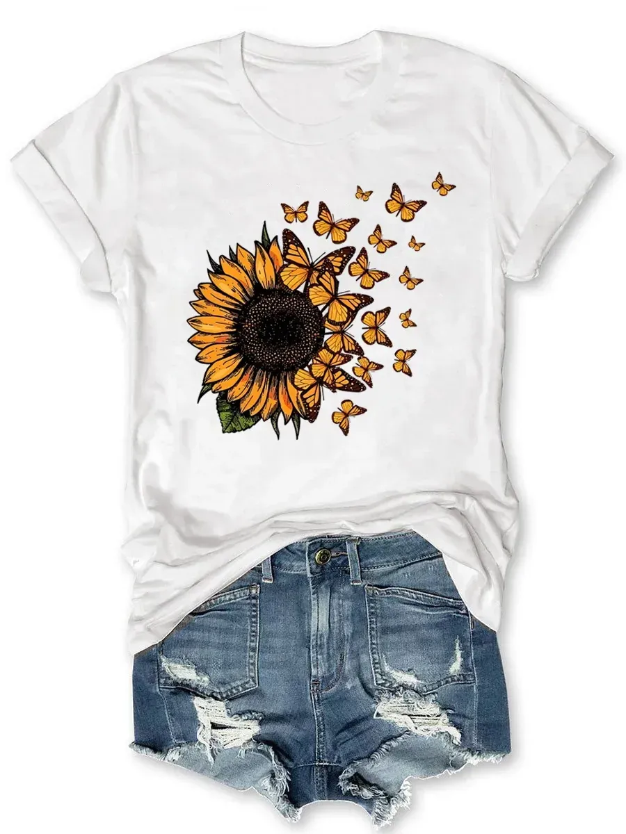 Sunflower Butterfly Printed T-shirt
