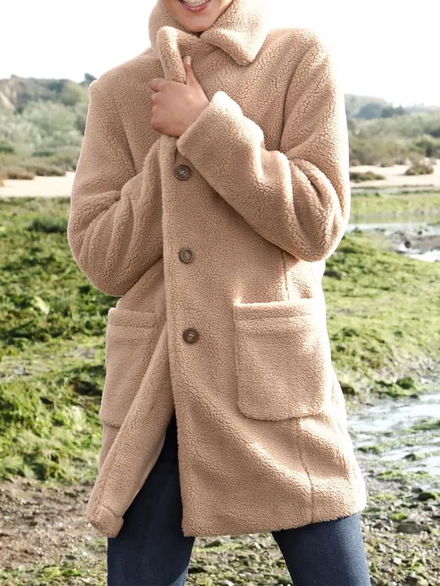 Casual Fluff/Granular Fleece Fabric Loose Teddy Jacket