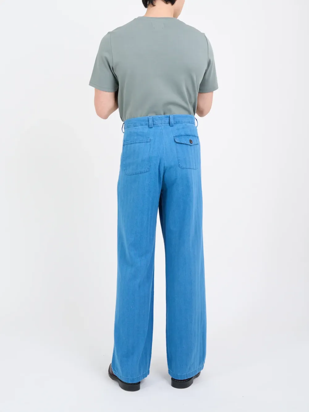 Indigo Wide-Leg High Waisted Lightweight Cotton-Linen Trousers