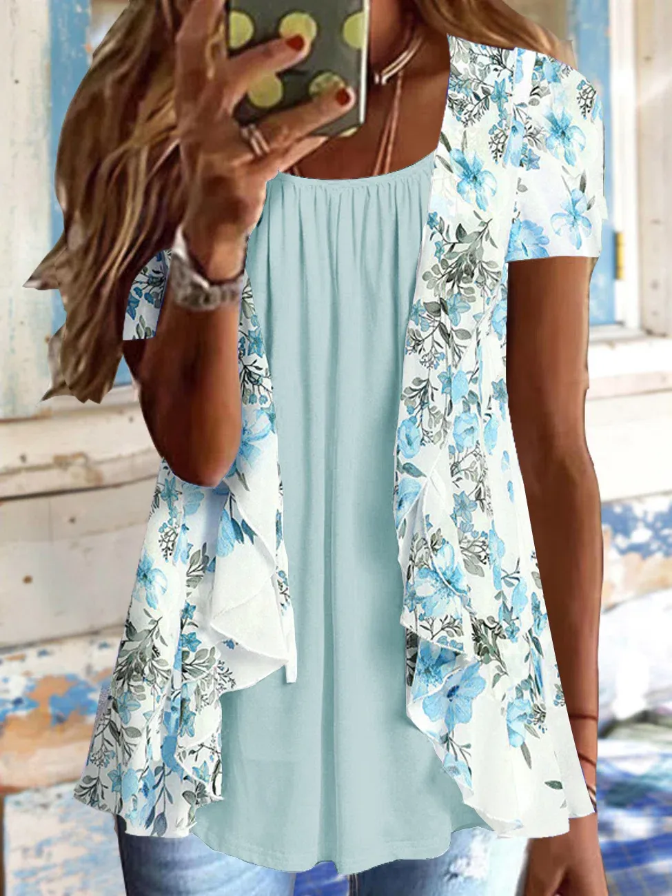 Crew Neck Floral Casual Fit Tunic Tops