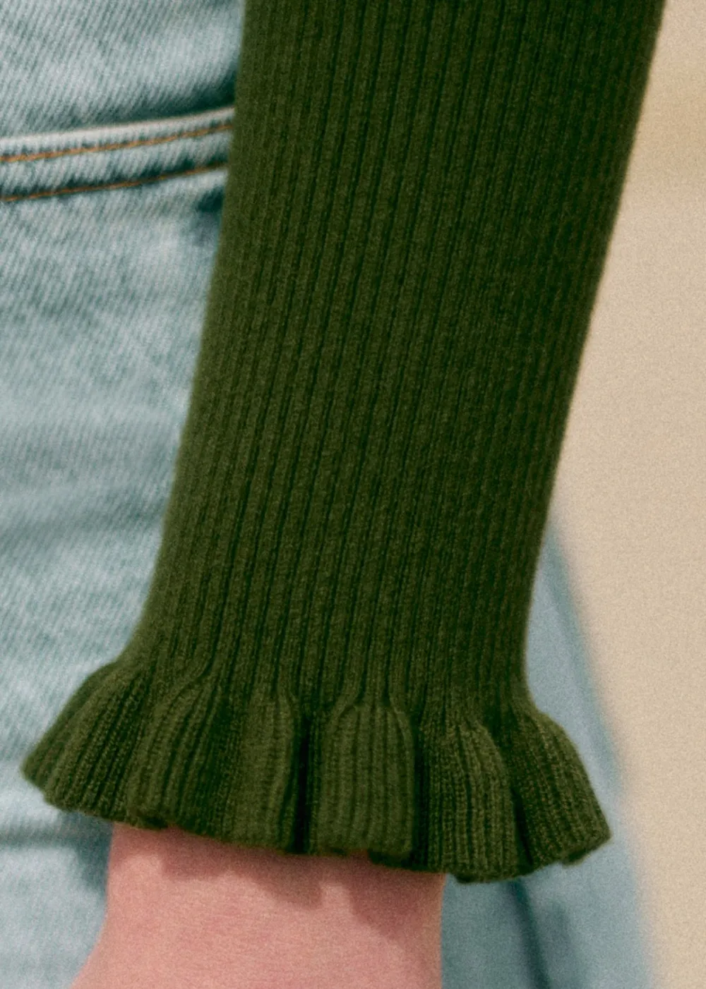 Long Sleeve Open Back Wool And Cotton Bodysuit