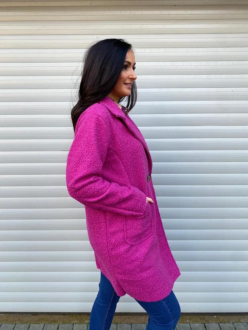 Lipstick Pink Terry Button Jacket