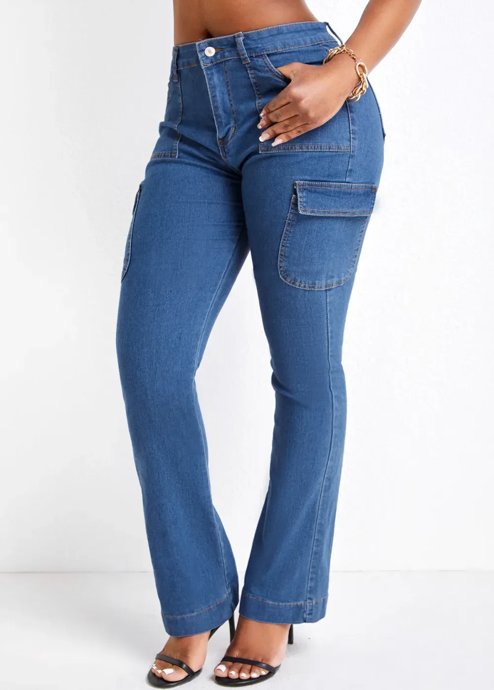 Denim Blue Pocket Skinny Zipper Fly Jeans