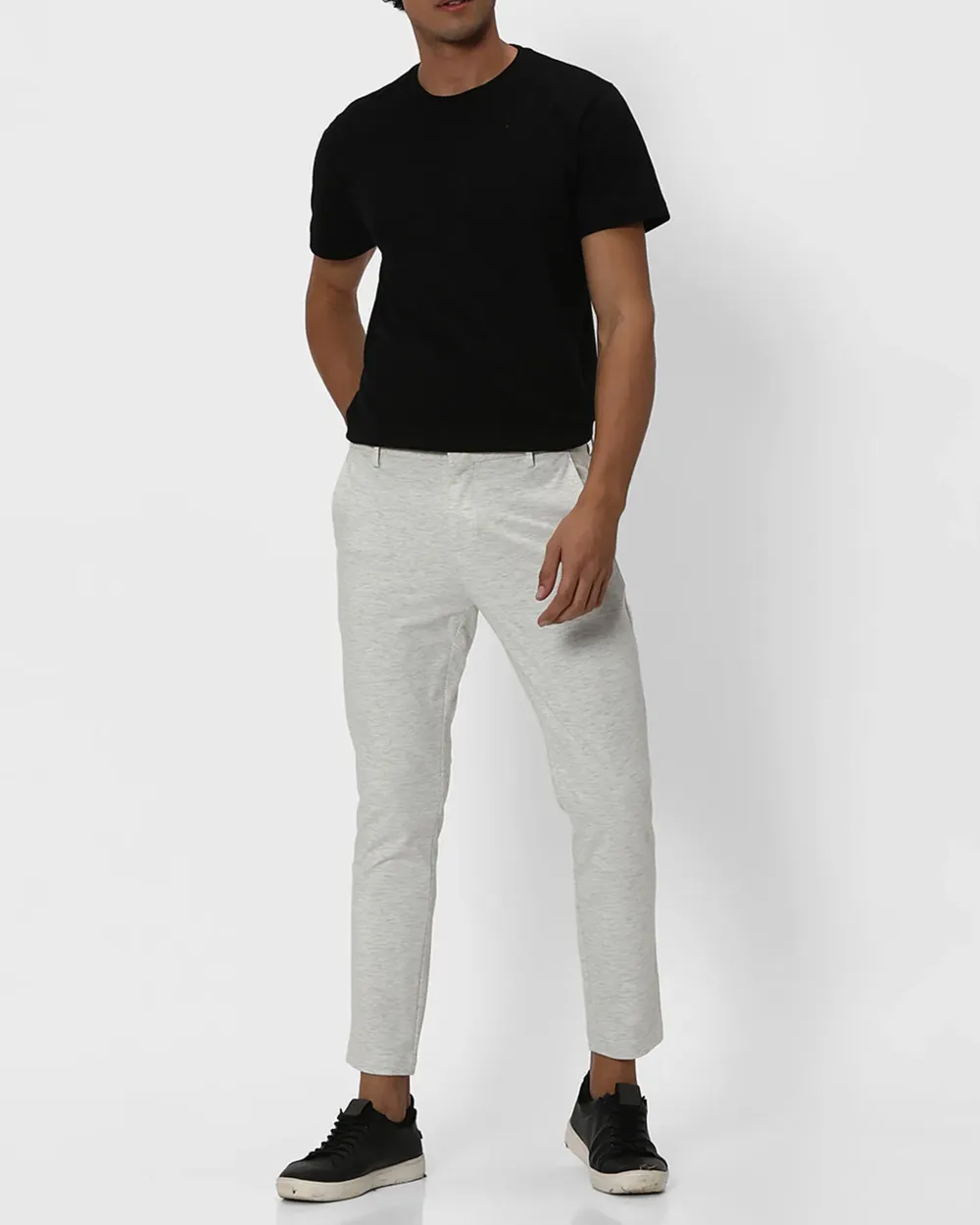 Classic Versatile Slim-Fit Straight-Leg Light Grey Trousers