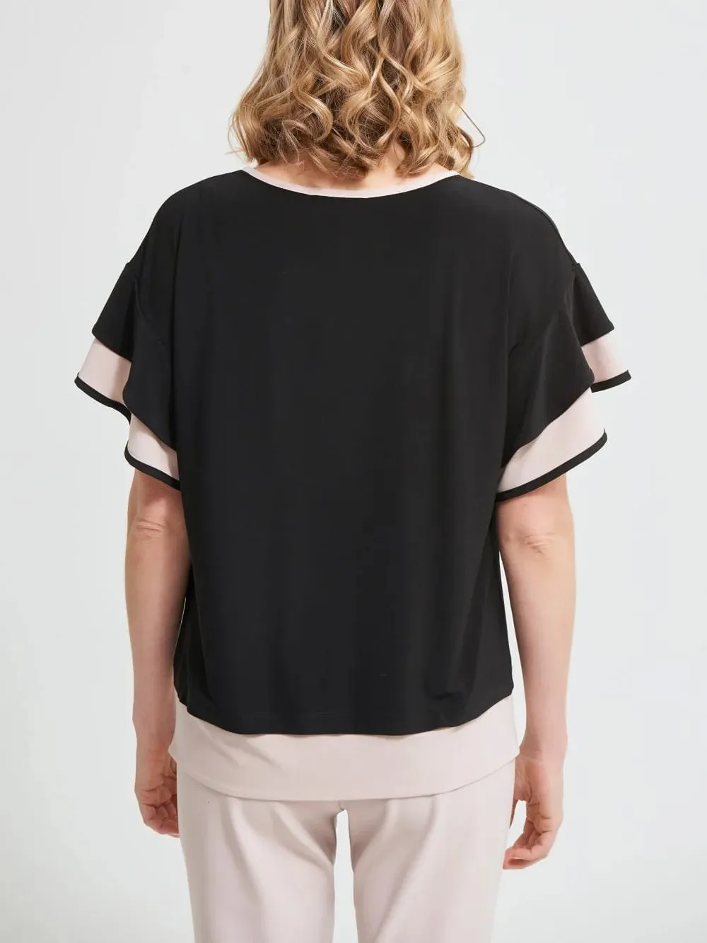 Black and Sand Ruffled Short - Sleeve Top
