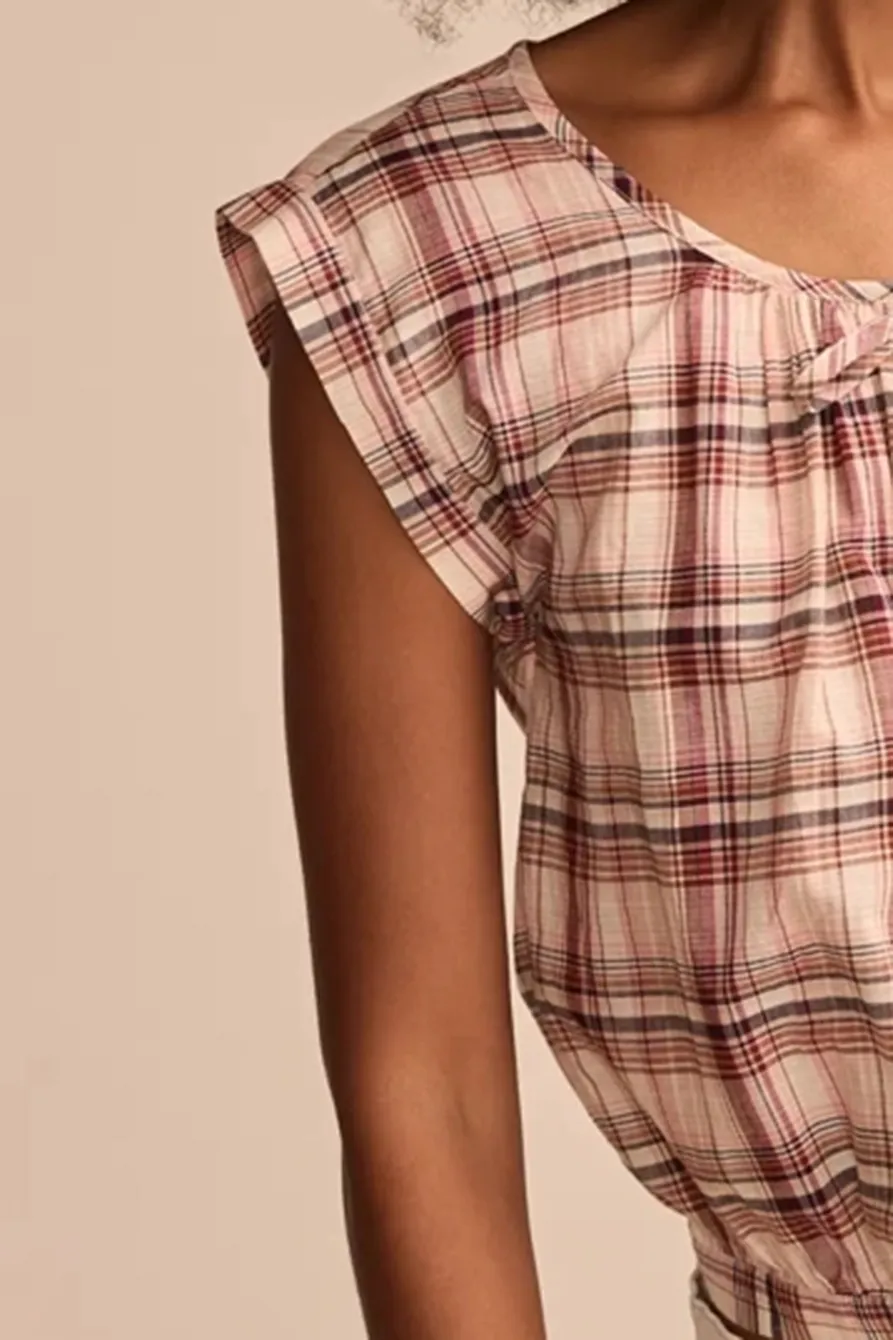 Red Plaid Sleeveless Buttondown Blouse