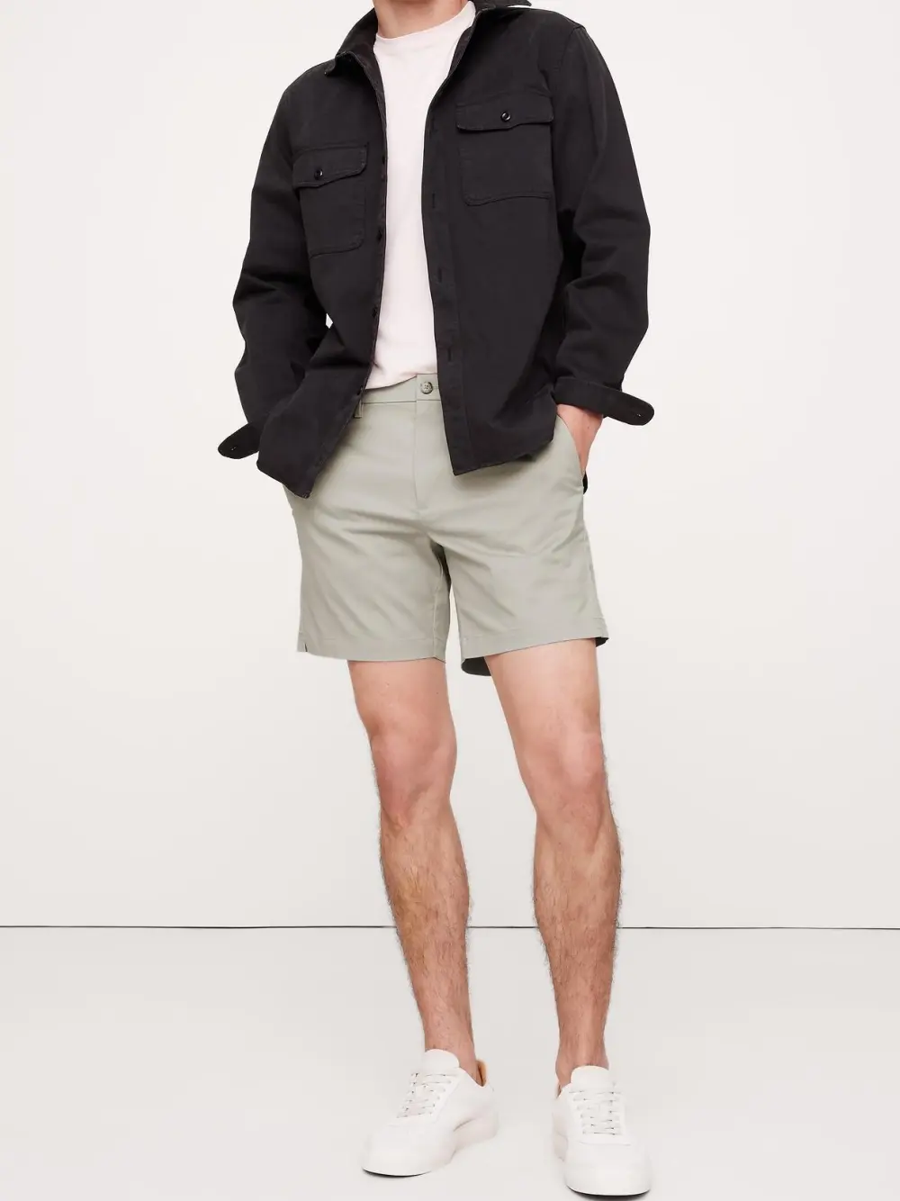 Men's Light Gray Casual Mid-Rise Cotton Shorts