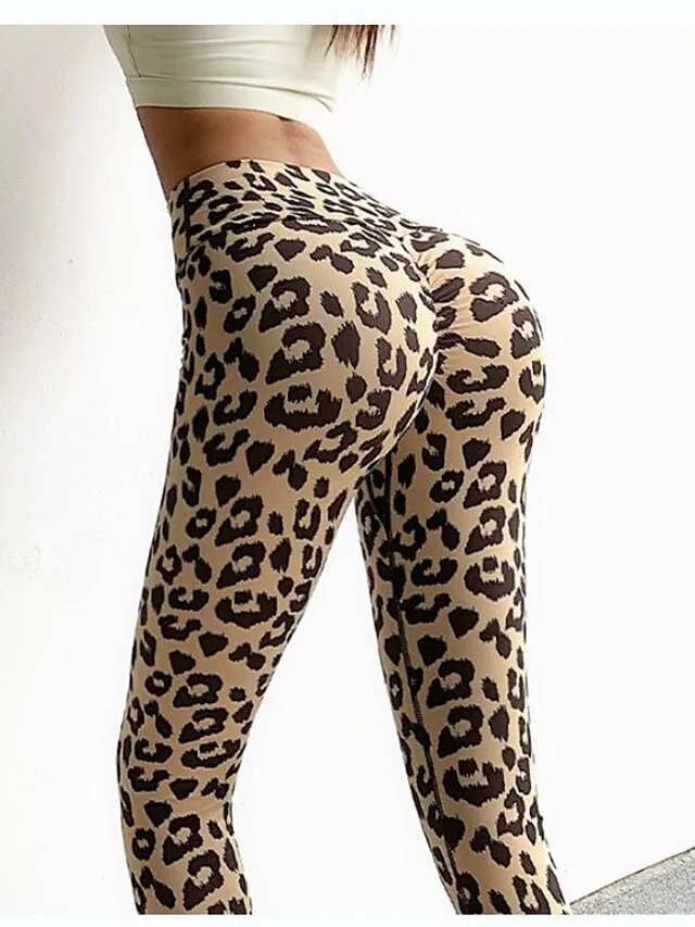 Women's Tights Leggings Ankle-Length PU Print High Elasticity Yoga Yoga Black White S M