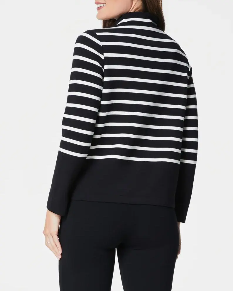 Very Black Stripe Mock Neck Top