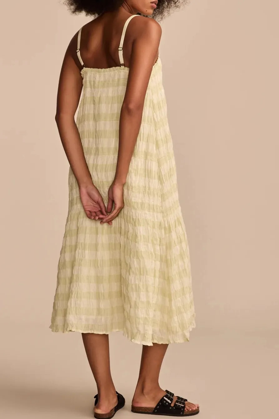 Sage Gingham Smocked Gingham Midi Dress
