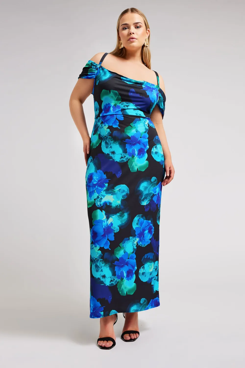 YOURS LONDON Curve Black & Blue Floral Print Maxi Dress