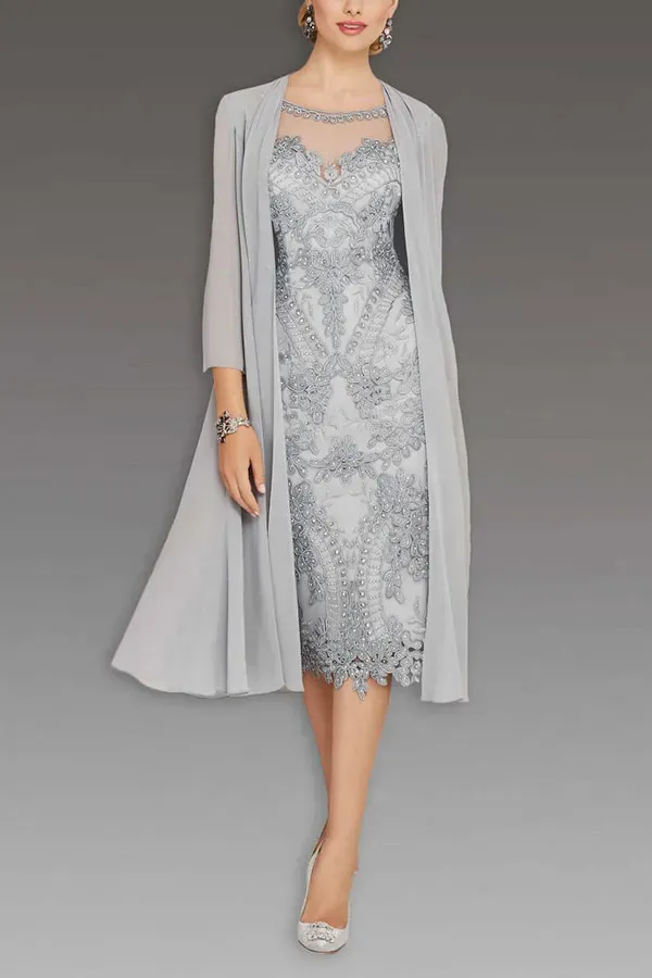 Short Lace Dress With Matching Chiffon Coat