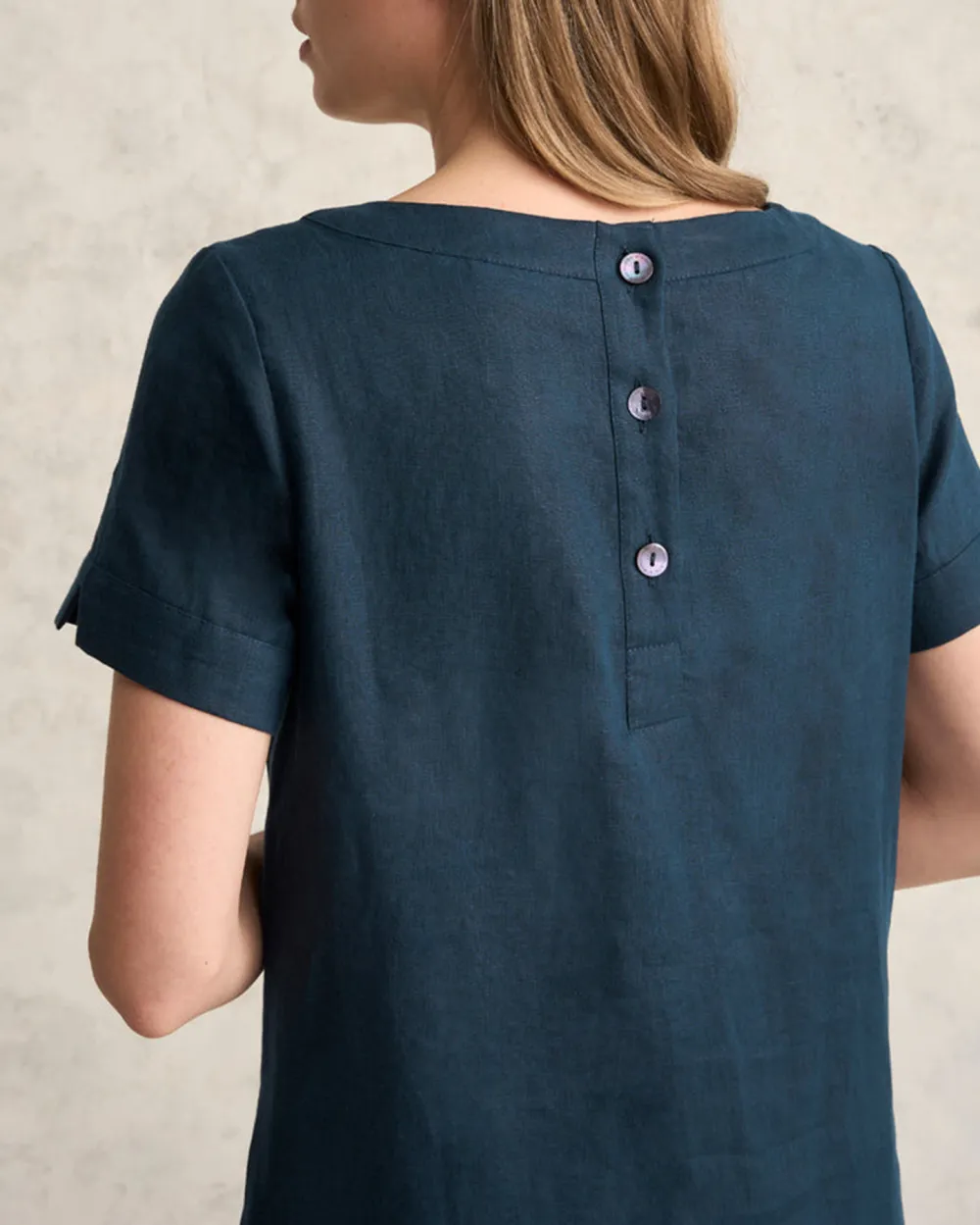 Scoop Neck Linen Dress - Ink