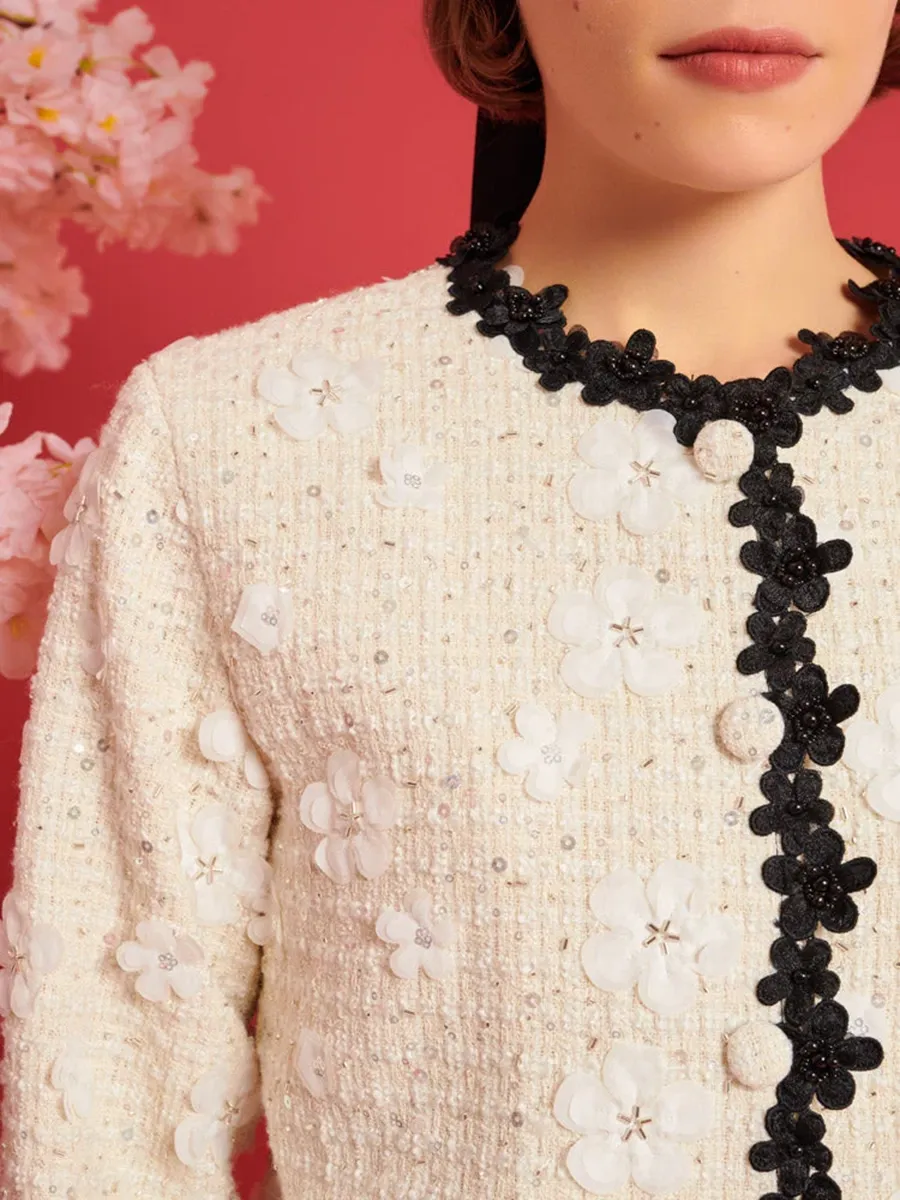 Casual Enflower Tweed Jacket