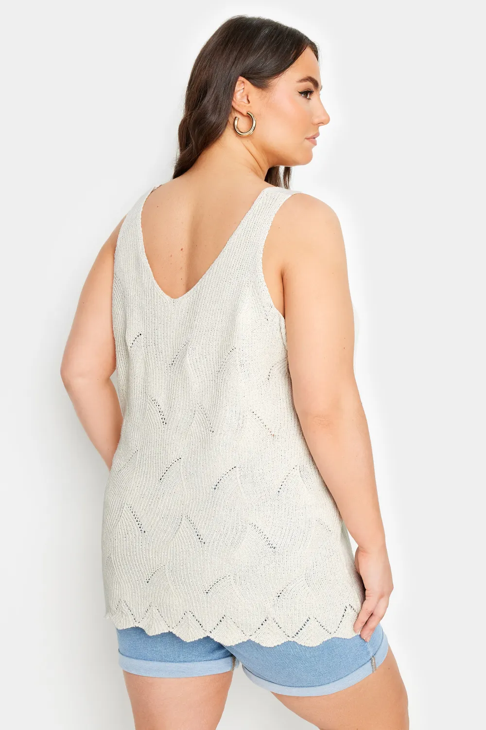 YOURS Curve Natural Brown Scallop Hem Knitted Vest Top