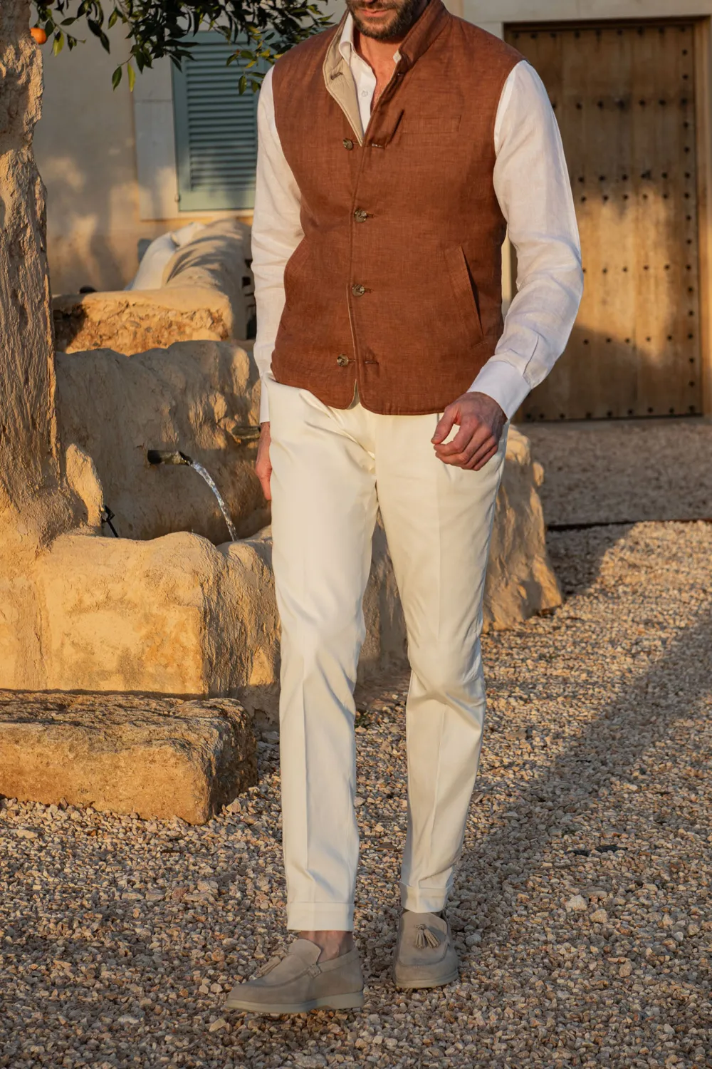 Rusty And Beige Reversible Vest In  Fabric