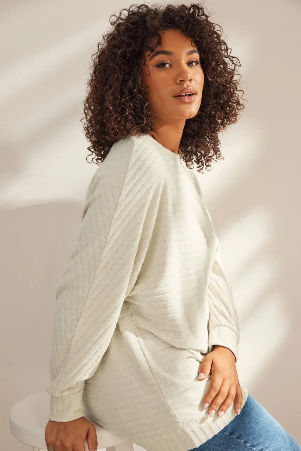 EVANS Curve Cream Ribbed Soft Touch Jumper