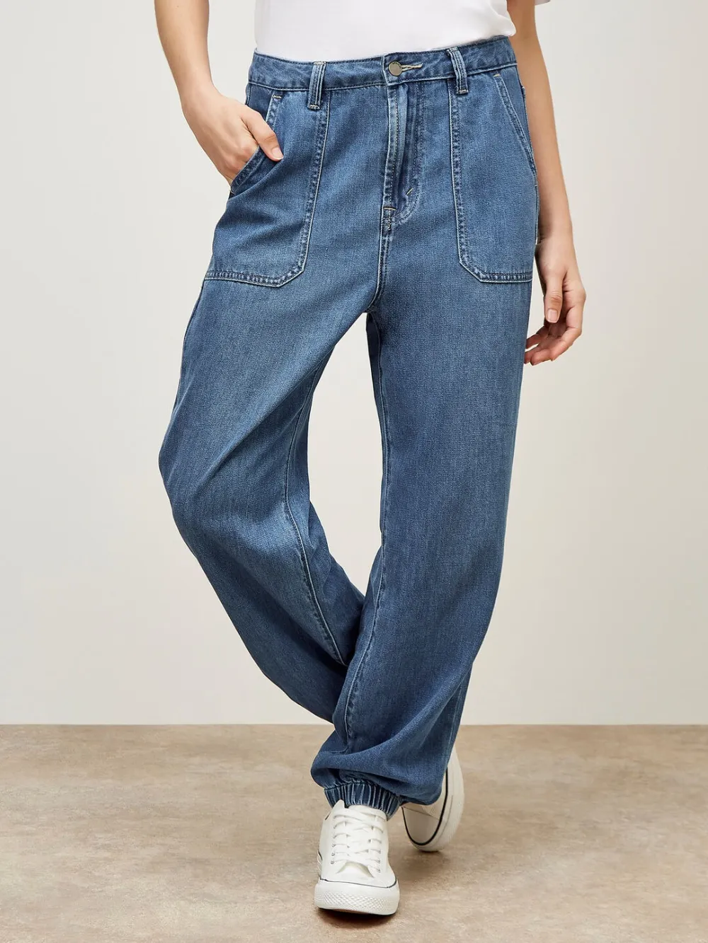 Mid-Wash Denim Joggers