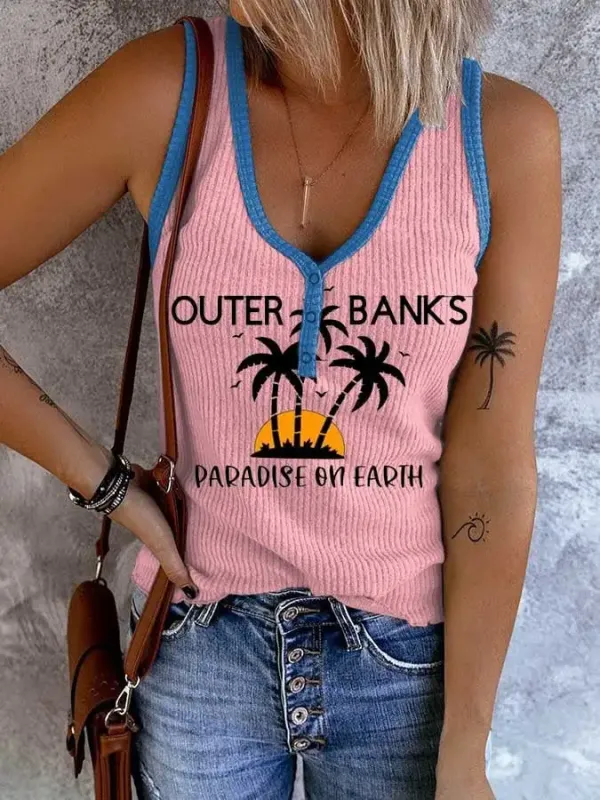 Summer Coconut Tree Print Tank Top