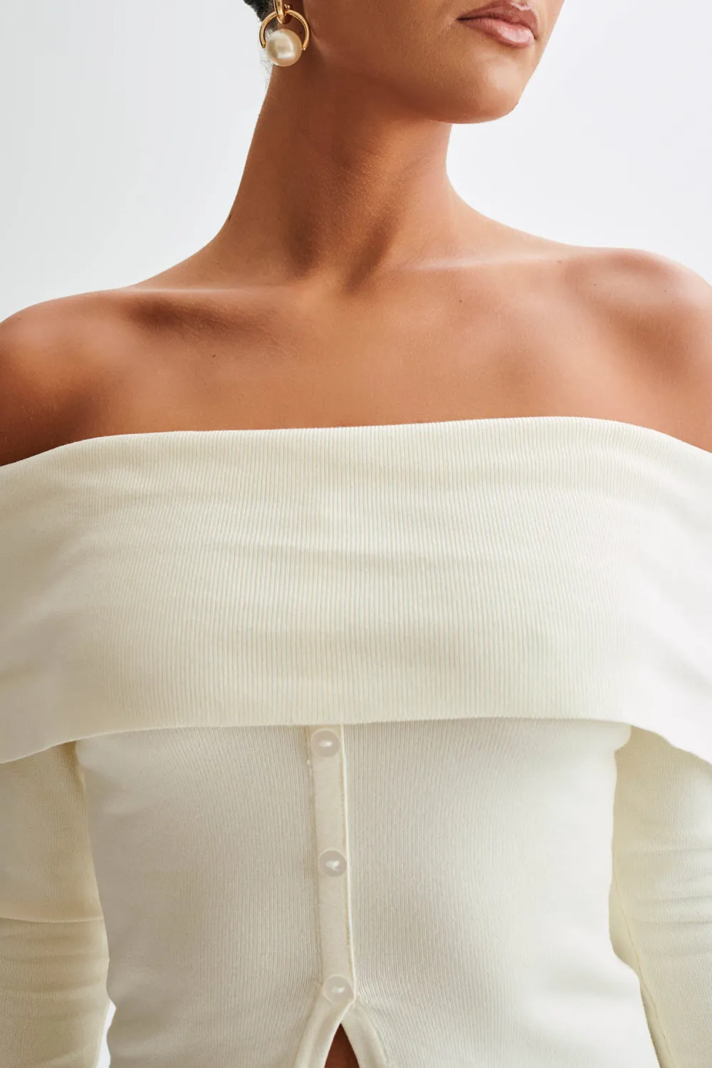 Buttoned Off Shoulder Knit Top