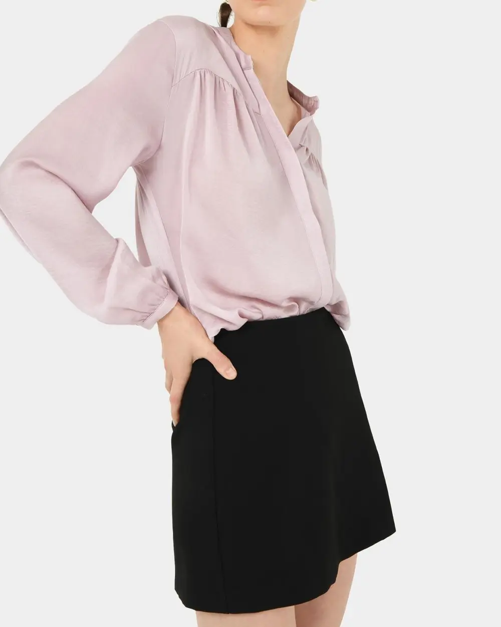 Hammered Satin V-neck Blouse