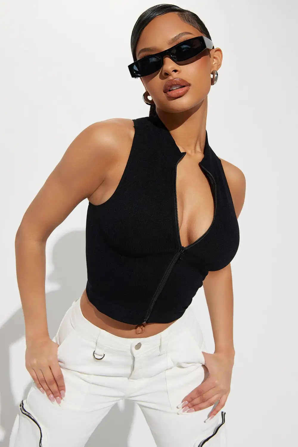 Zoe Zip Up Seamless Top - Black