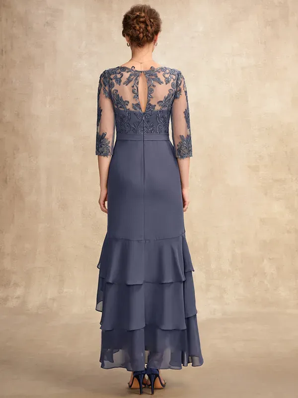 V Neck Asymmetric Chiffon Lace Maxi Dress