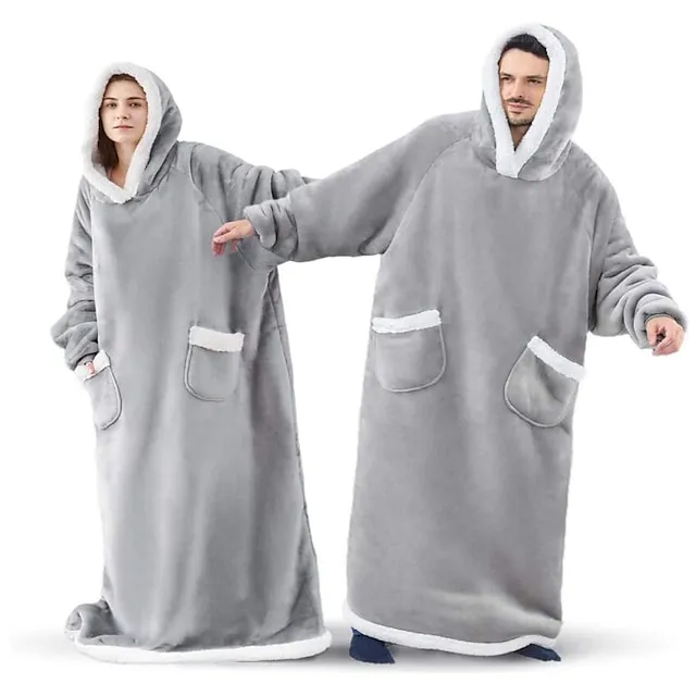 Oversized Wearable Blanket Christmas Flannel Thick Soft Warm Long Hoodie Blanket Big Hooded Sweatshirt Hoodie Blanket for Adults Women Girls Teenagers Teens Men Black