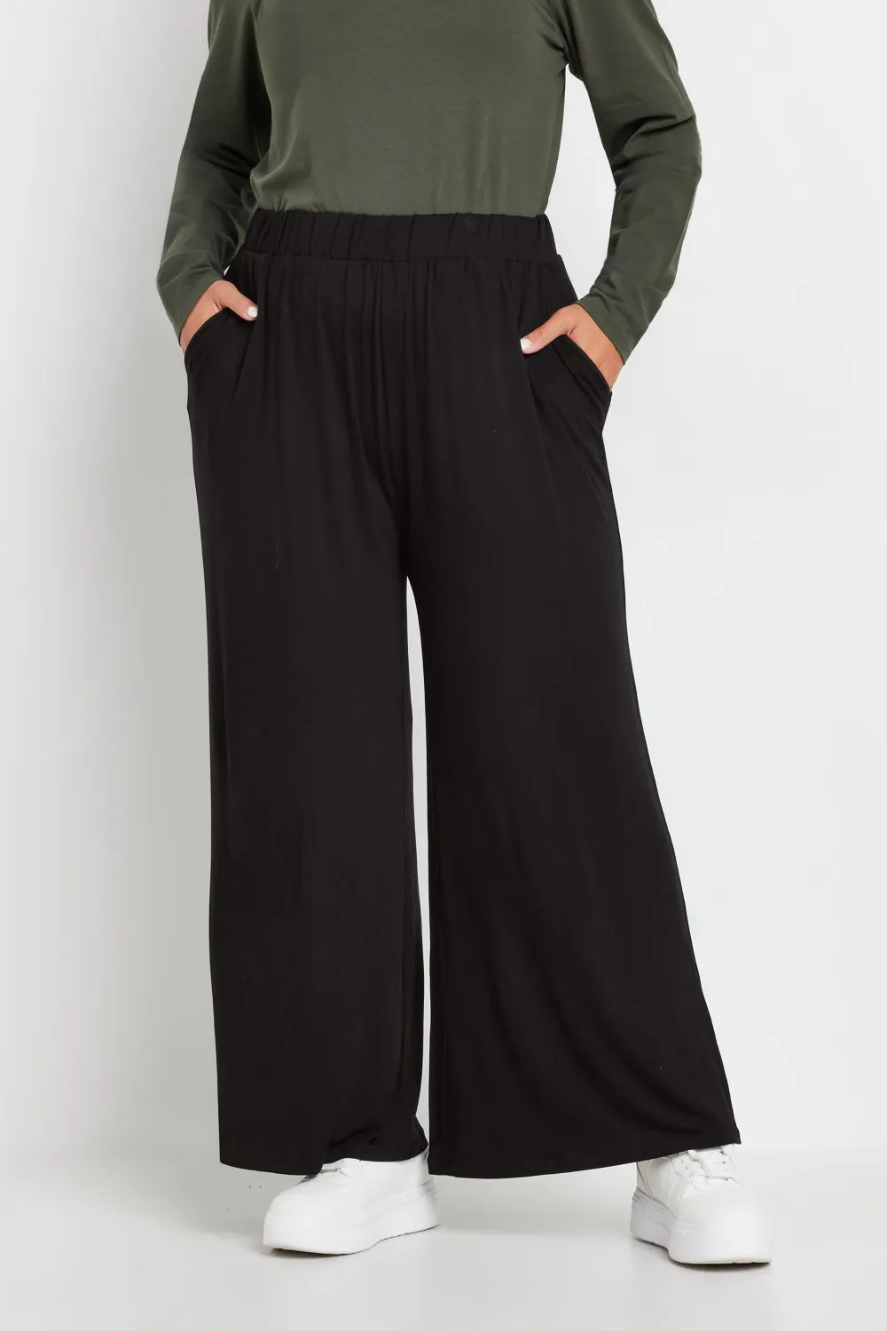 YOURS Curve Black Leopard Print Wide Leg Trousers