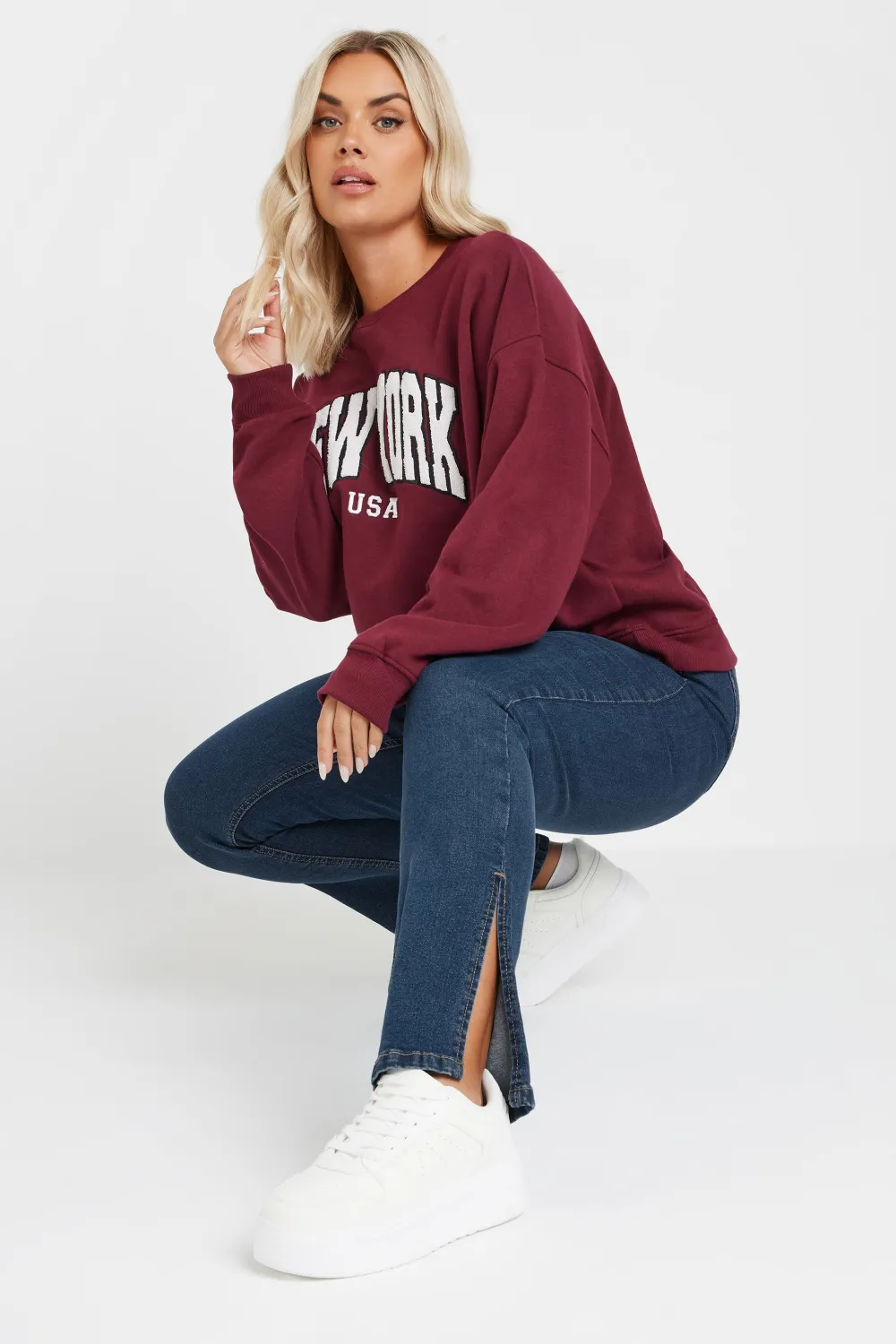 YOURS Curve Black Side Split Stretch Straight Leg Jeans