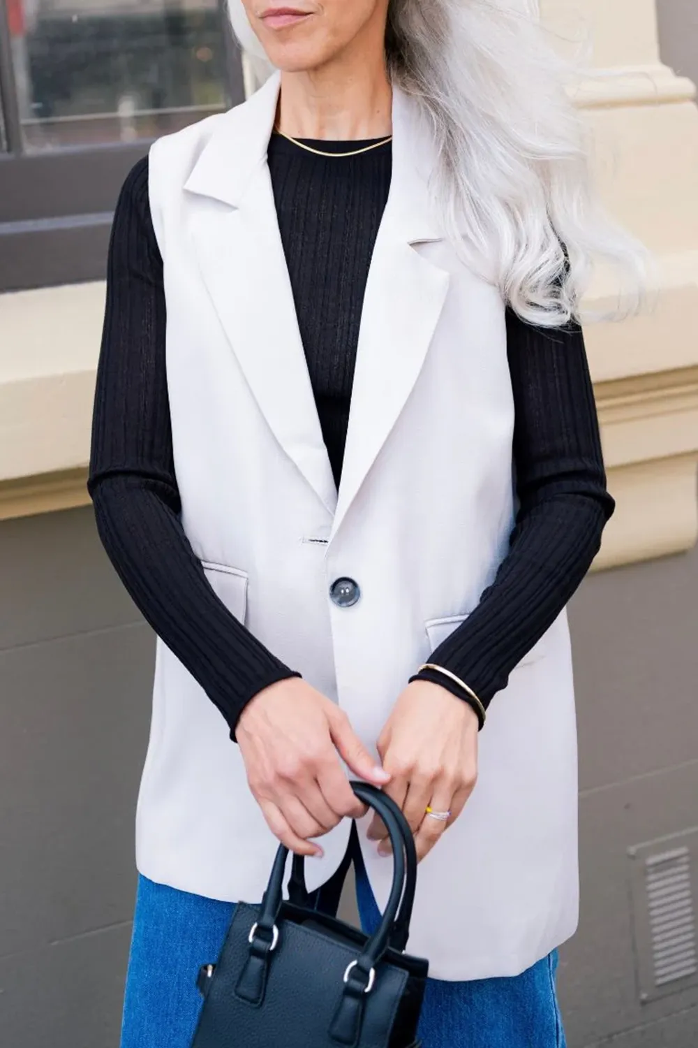 White Sleeveless Tailored Vest