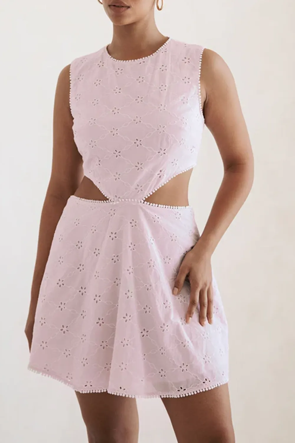 Eyelet Detailing Cut Out Mini Dress