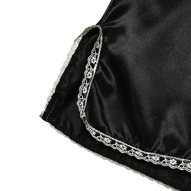 Women's Lingerie Pajama Sets 5 Pieces Satin Floral Lace Cami Top with Robe Nightgown Pants Pink Black Size XXL