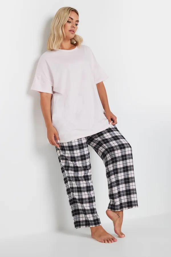 YOURS Curve Black & Green Woven Check Print Pyjama Set