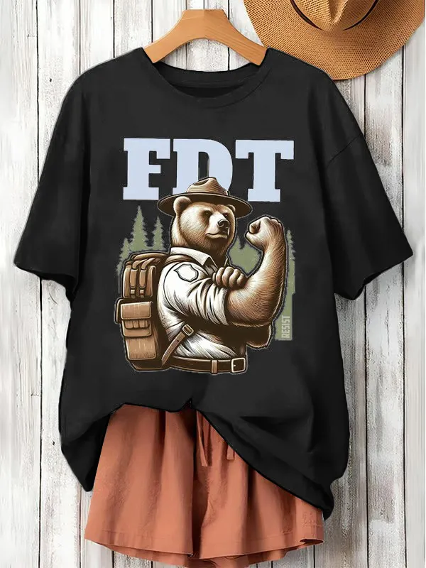 Women'S Retro Support National Parks FDT Resist Bear Print T-Shirt