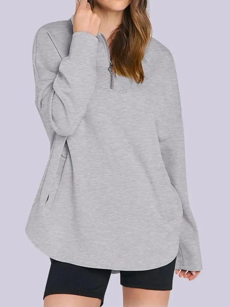 Simple Comfortable Grey Long Sleeve Hoodie