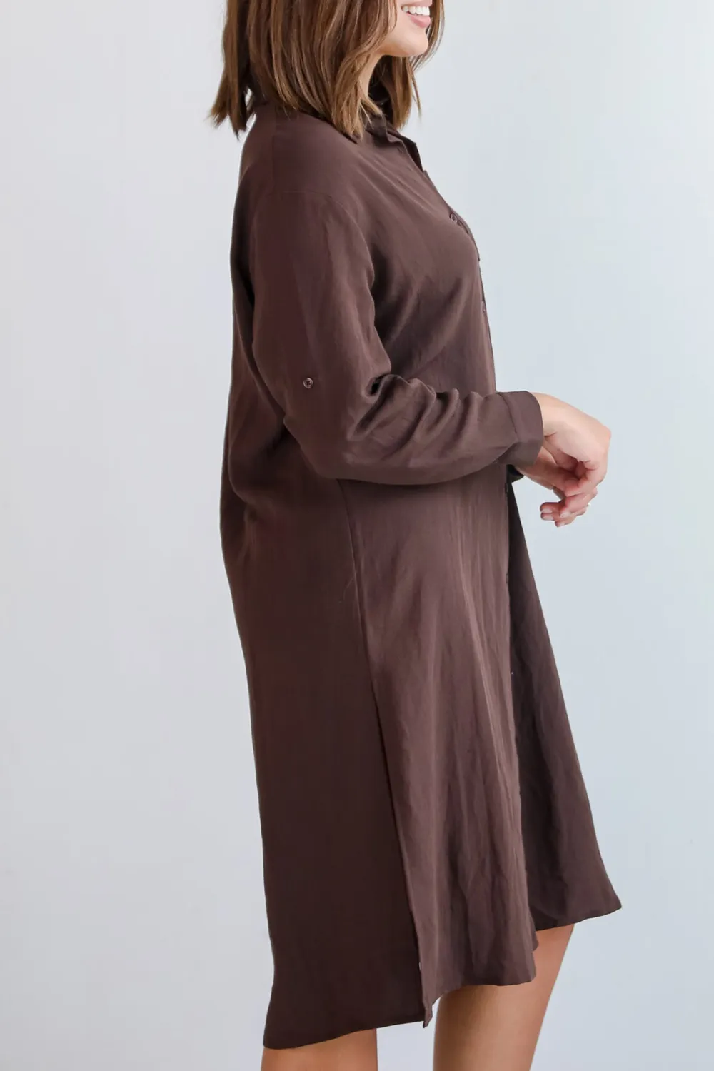 Cherished Chicness Brown Button Front Midi Dress