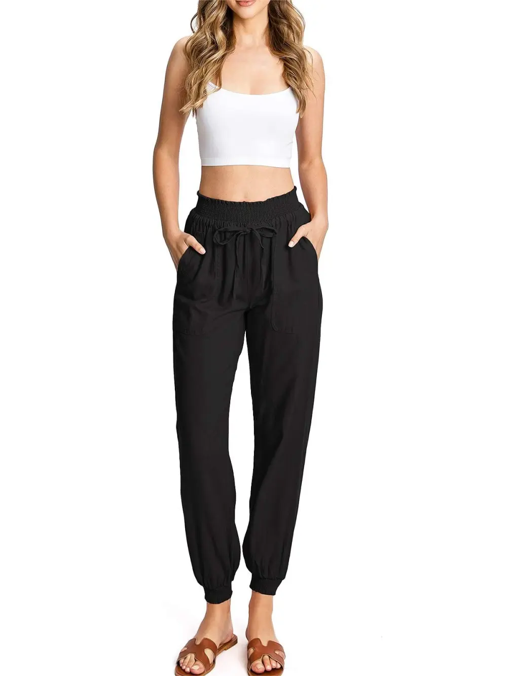 Solid Color Smocked Joggers