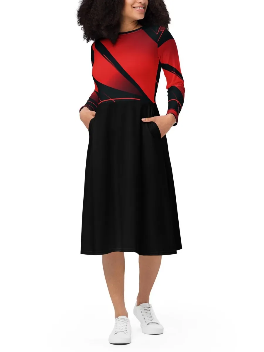 Contrast Color Round Neck Dress