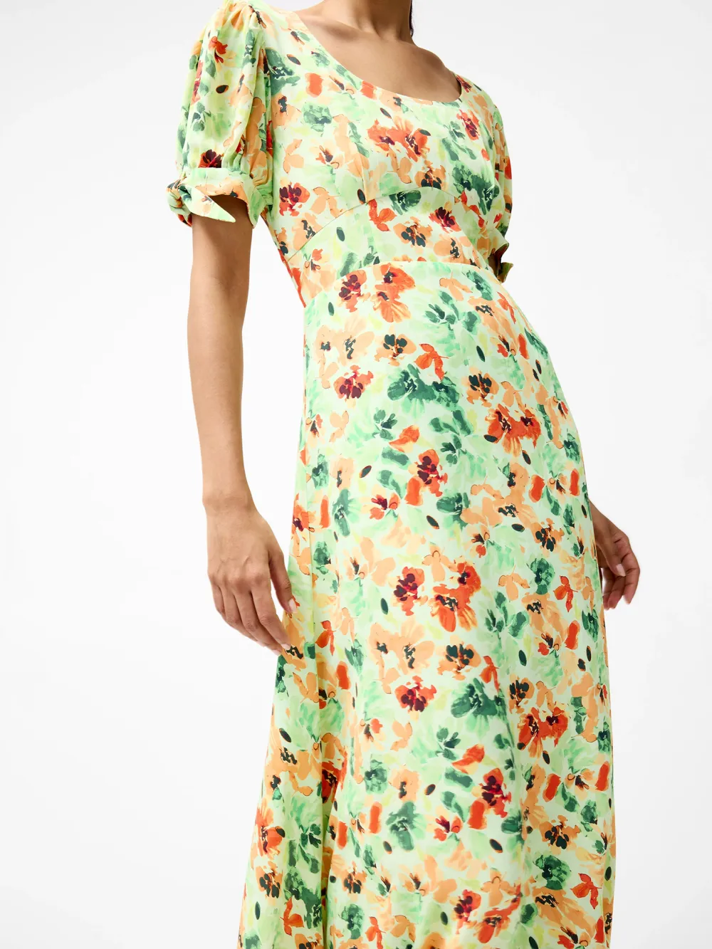 Round Neck Light Green Art Print Short Sleeve Dress