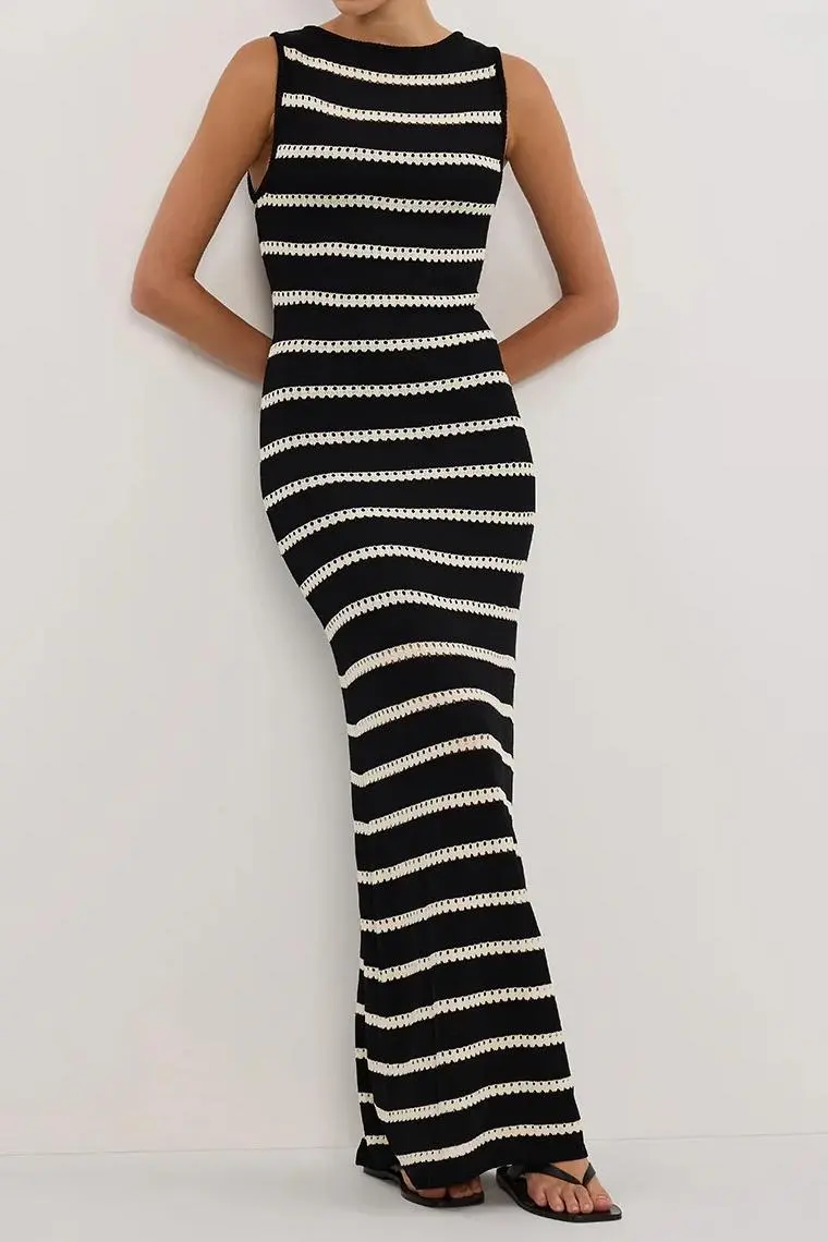 STRIPE BOAT NECK MAXI DRESS