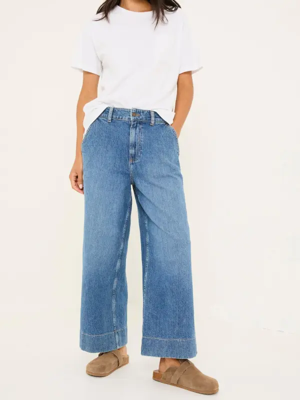 Hove Blue Denim Wide Leg Crop Jeans