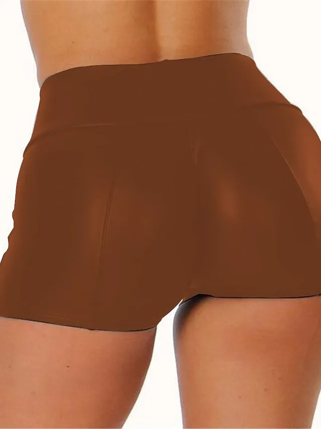 Women's Shorts PU Faux Leather claret Dark Green color Mid Waist Fashion Tights Casual Weekend High Elasticity Short Comfort Solid Color S M L XL 2XL / Slim