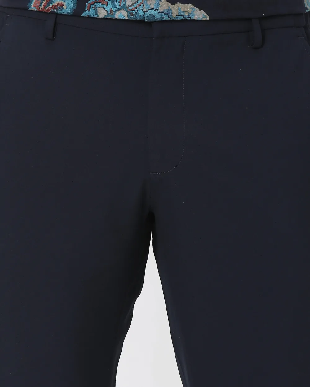 Classic Versatile Daily Slim-Fit Straight-Leg Navy Trousers