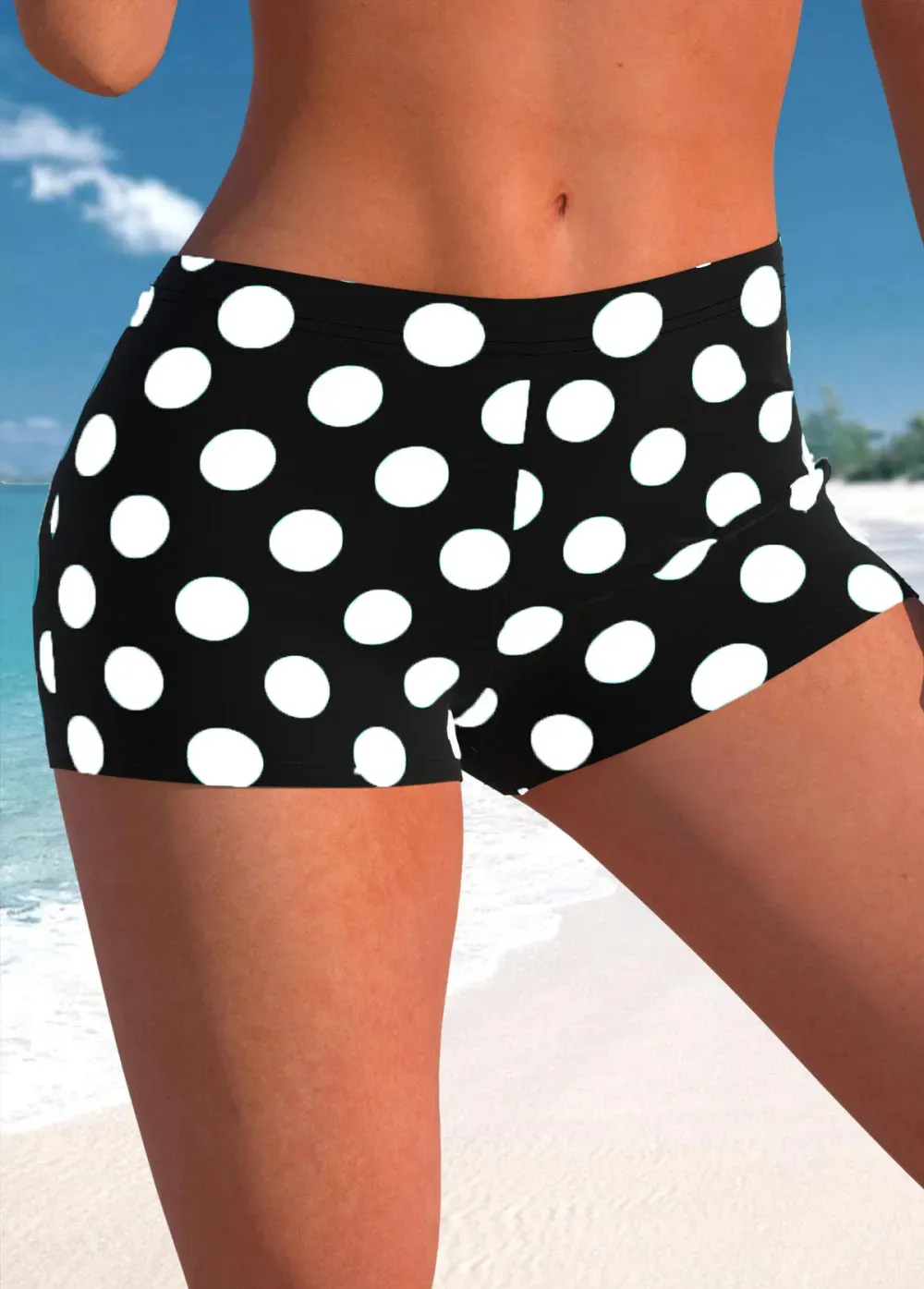 Fake 2in1 Polka Dot Cyan Tankini Top