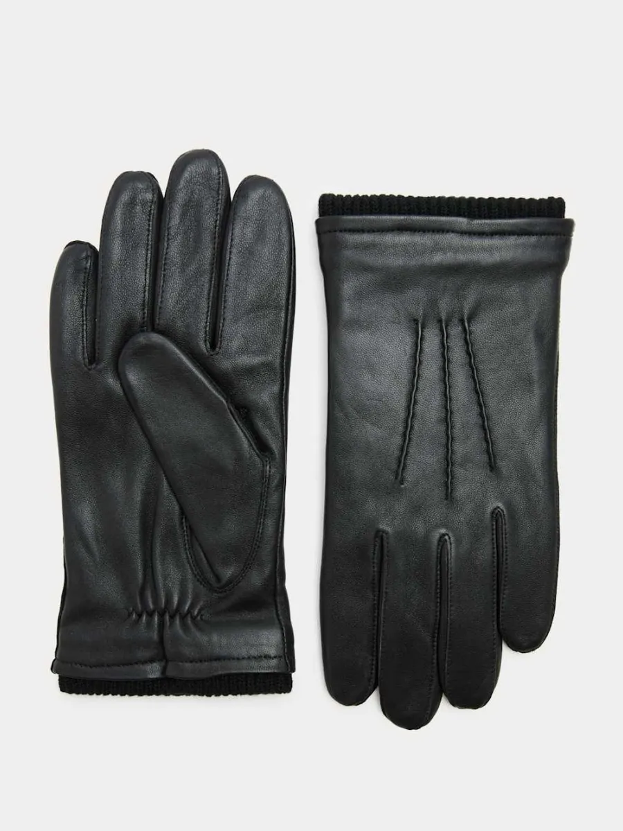 LEATHER KNIT CUFF GLOVES