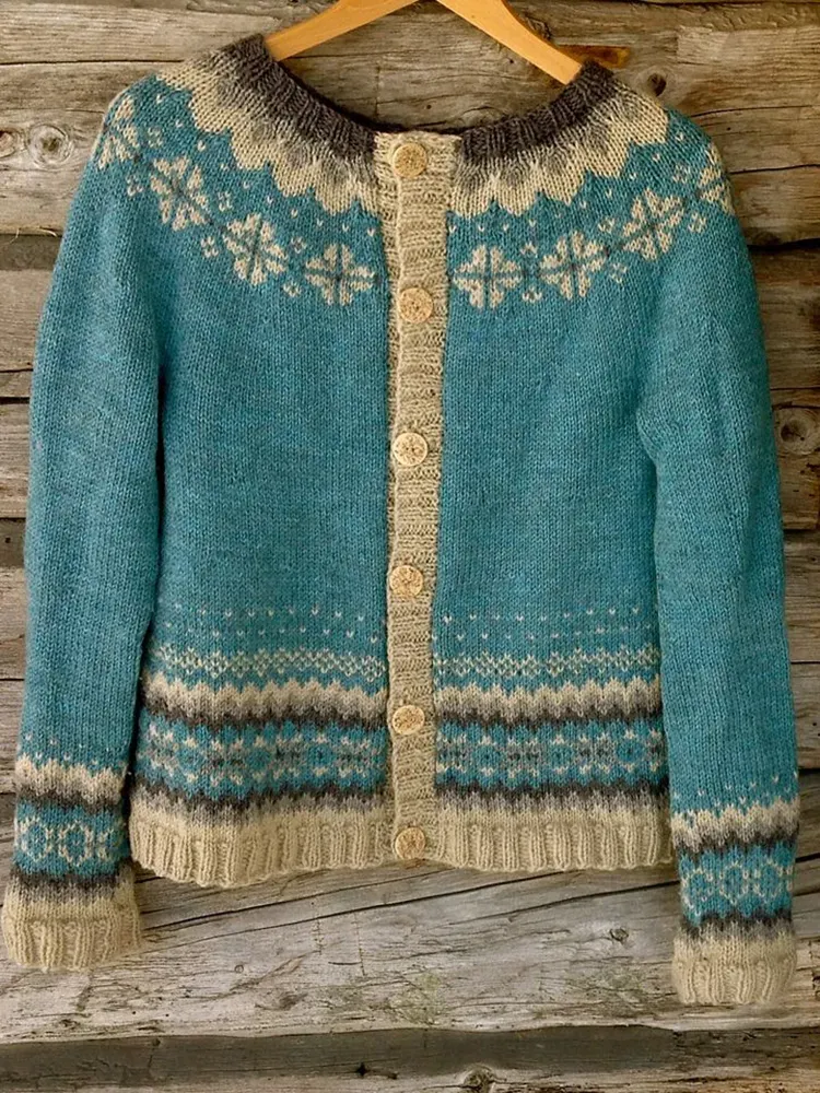 Vintage Tribal Geometry Jacquard Comfy Sweater