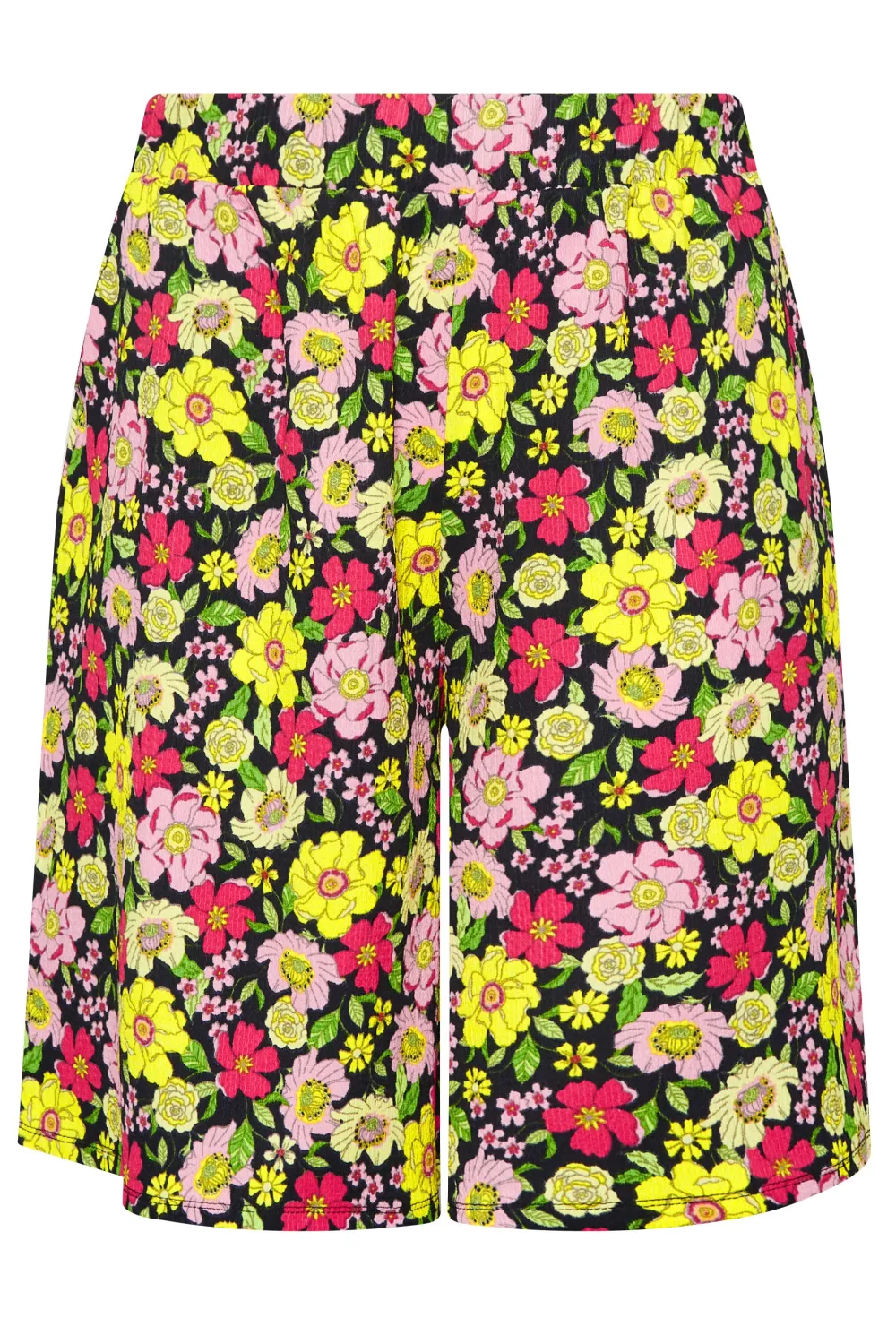 YOURS Curve Black & Yellow Floral Print Pull On Shorts